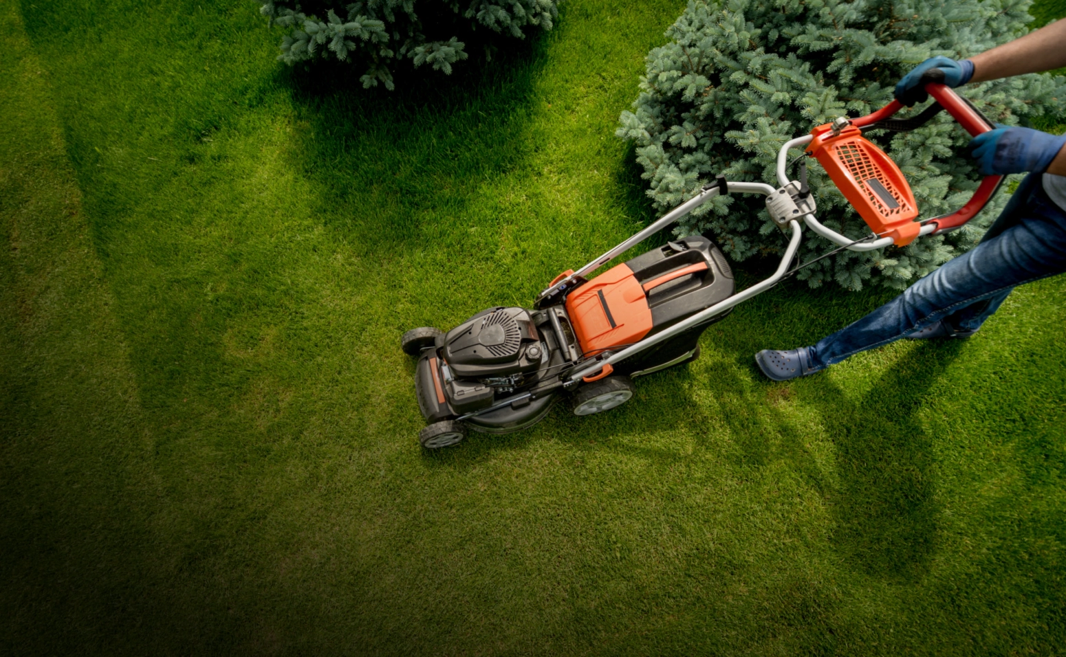 Grounds maintenance across a residential property lawn